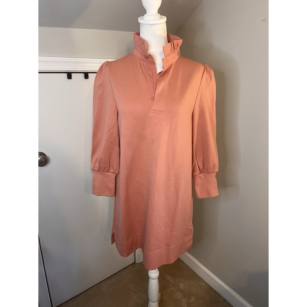 Pomander Place Tuckernuck Ruffle Collar Charlotte Terry Dress Pink Salmon XS